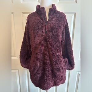 Goodfellow Deep Maroon Shaggy Oversized Fleece Quarter Zip